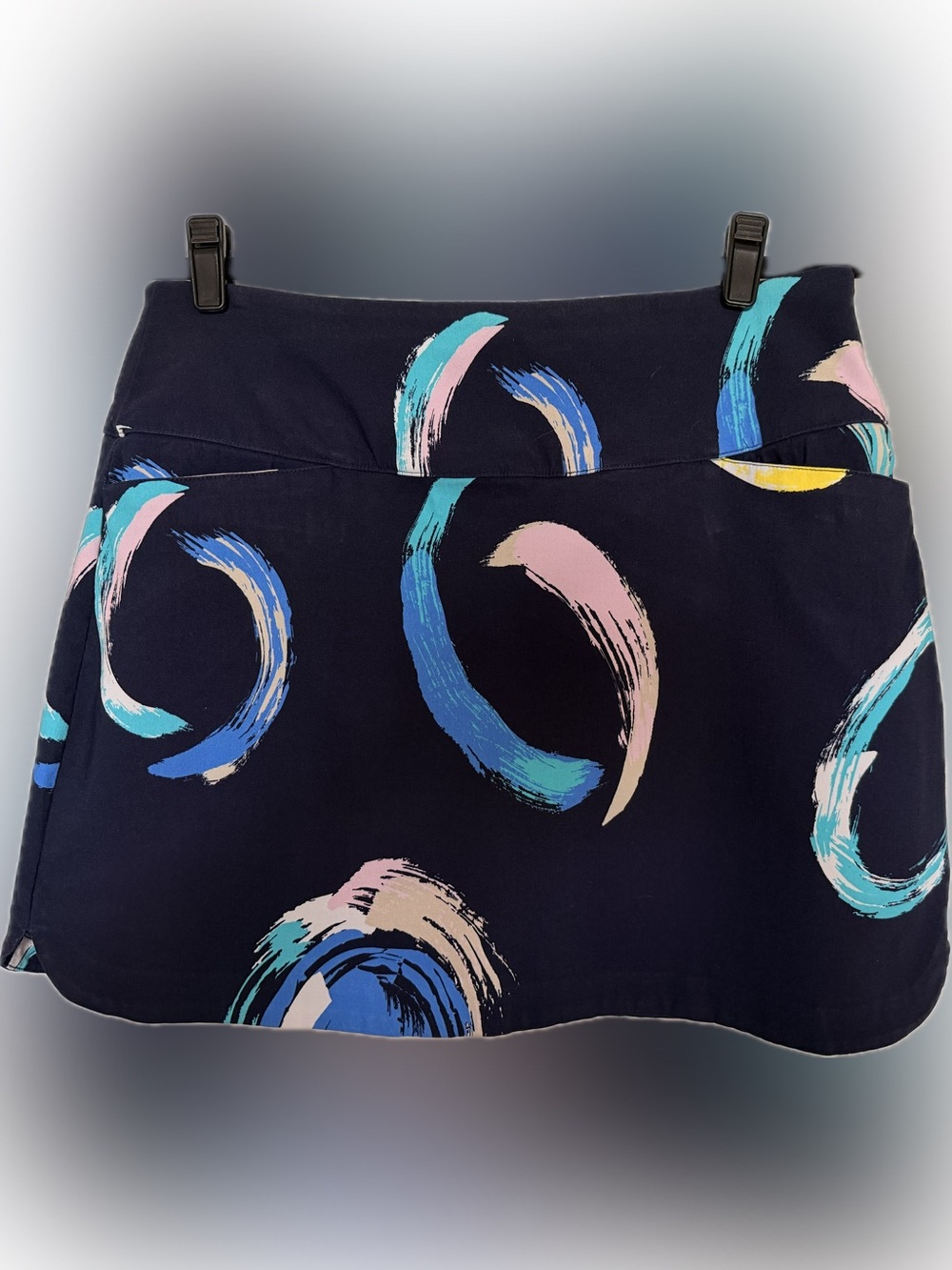 Lady Hagen - Navy Brushstroke Print A-Line Skort - Women